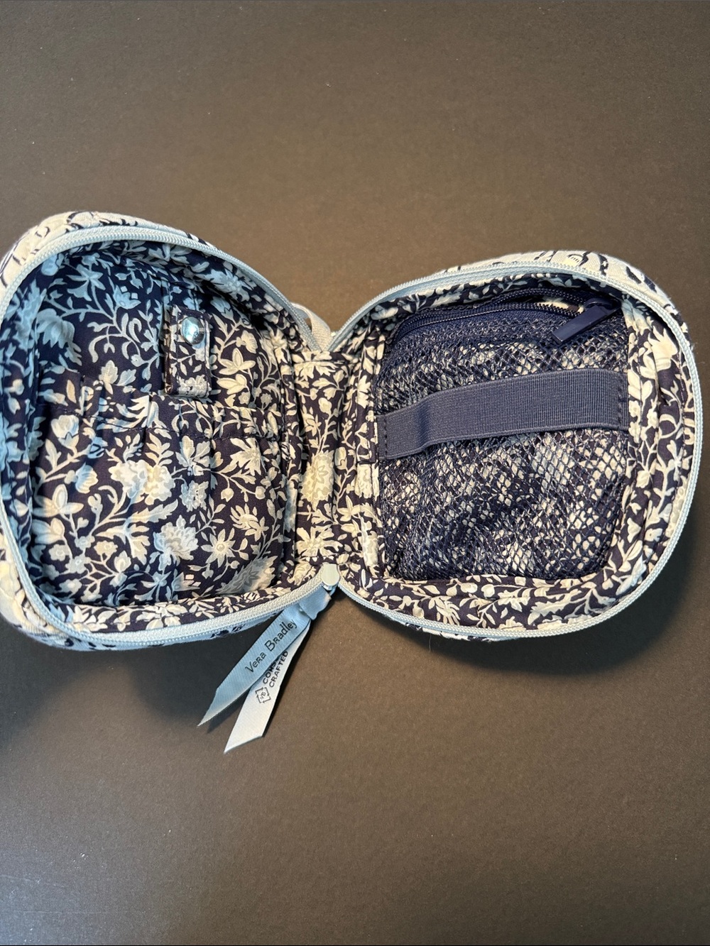Vera Bradley Light Blue and Navy Floral Quilted zip Pouch